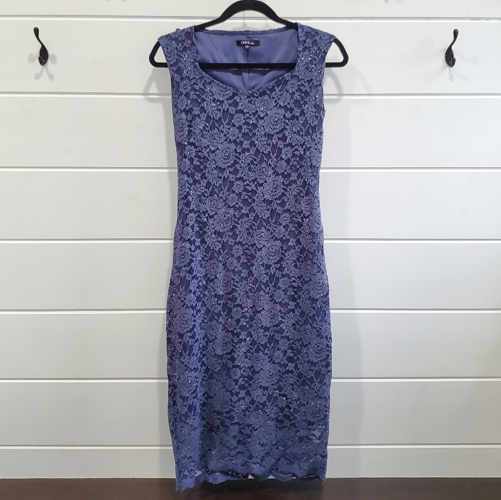 Onyx | Sparkly Blue Floral Sleeveless Dress